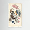Man in Cafe Sketch Wall Art | Framed Canvas Print - Framed Pop Art