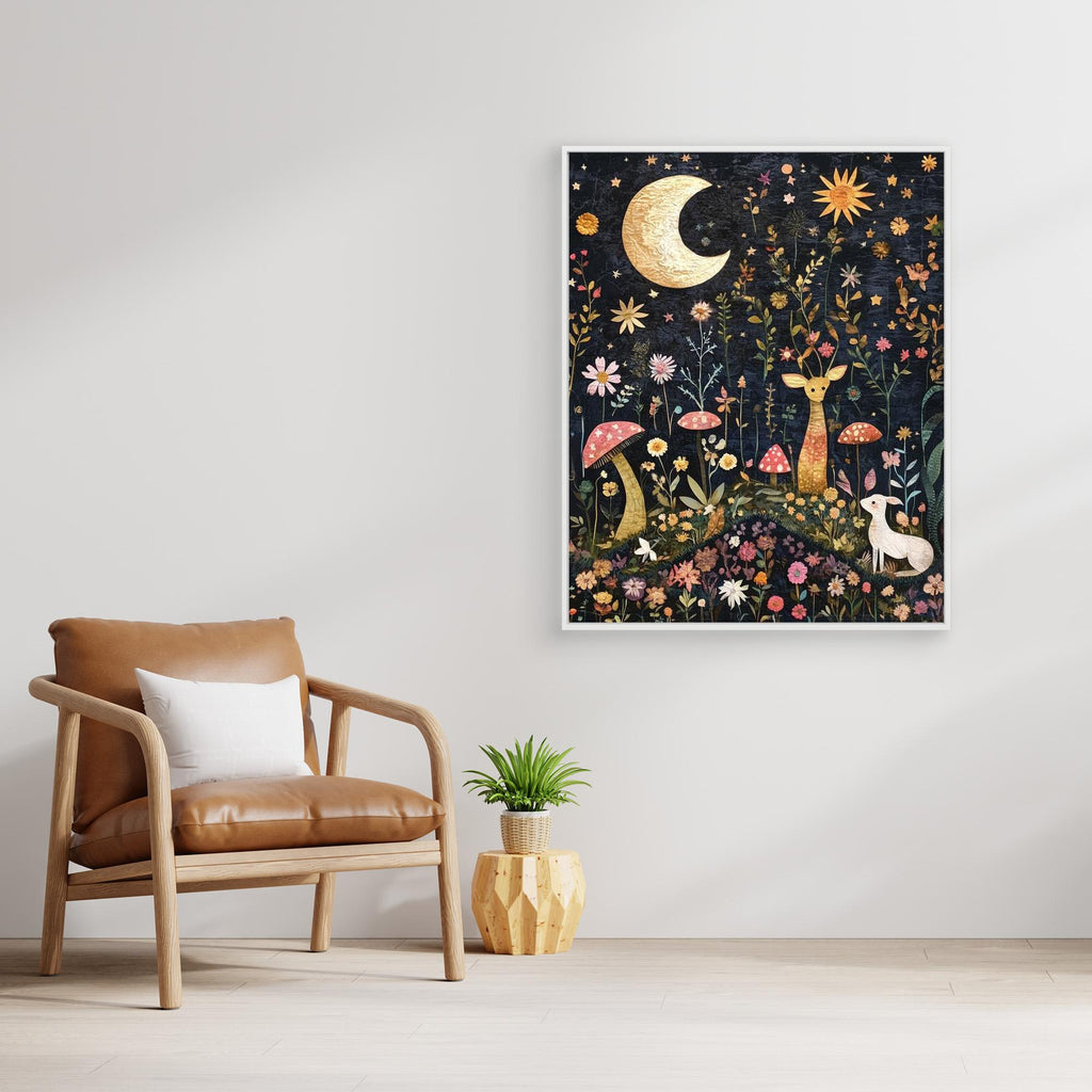 Whimsical Woodland Night Garden Canvas Wall Art | UK - Framed Pop Art