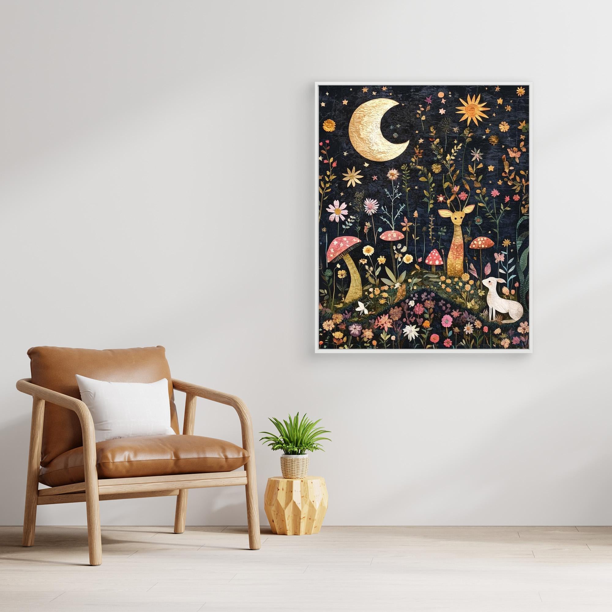 Whimsical Woodland Night Garden Canvas Wall Art | UK - Framed Pop Art