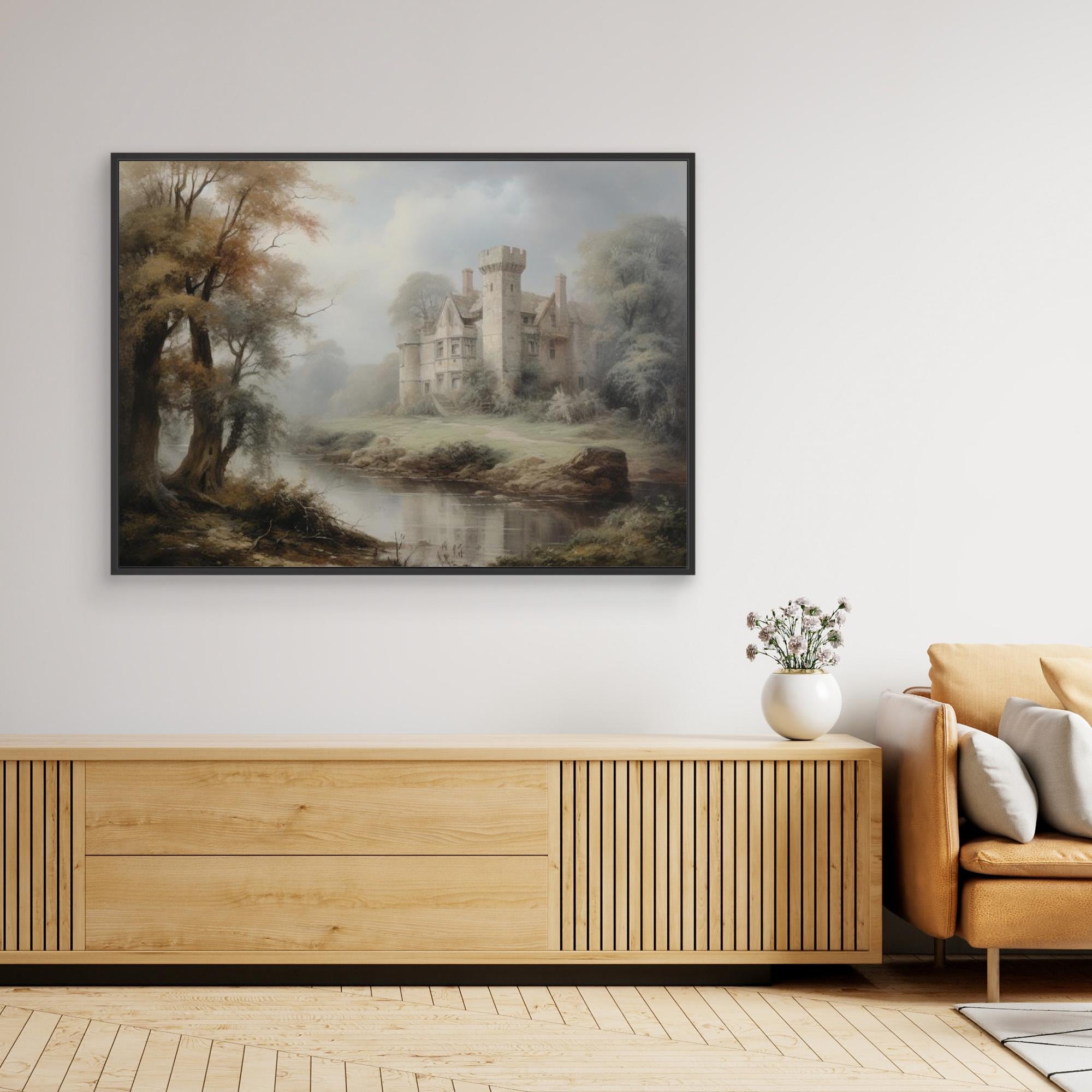 Vintage Castle Oil Painting | Traditional Hallway Wall Art - Framed Pop Art