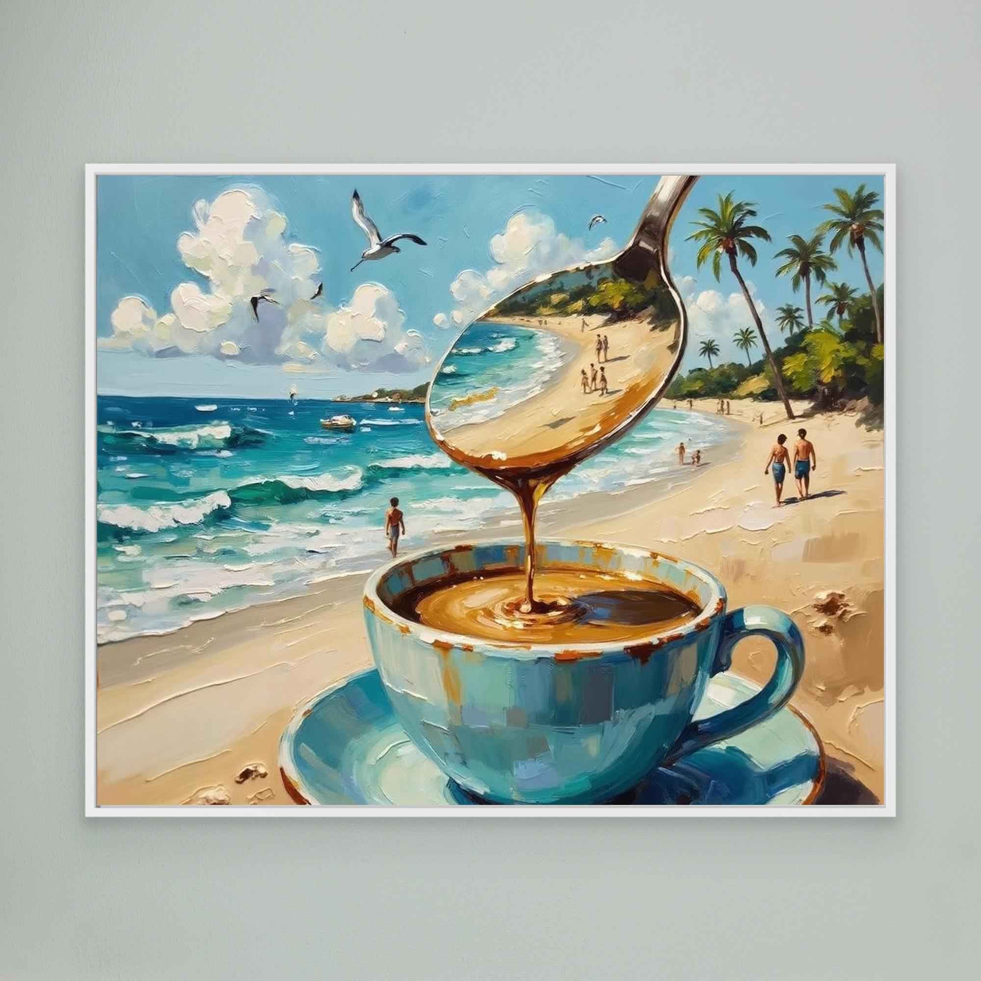 Surreal Coffee Beach Canvas Wall Art - Framed Pop Art