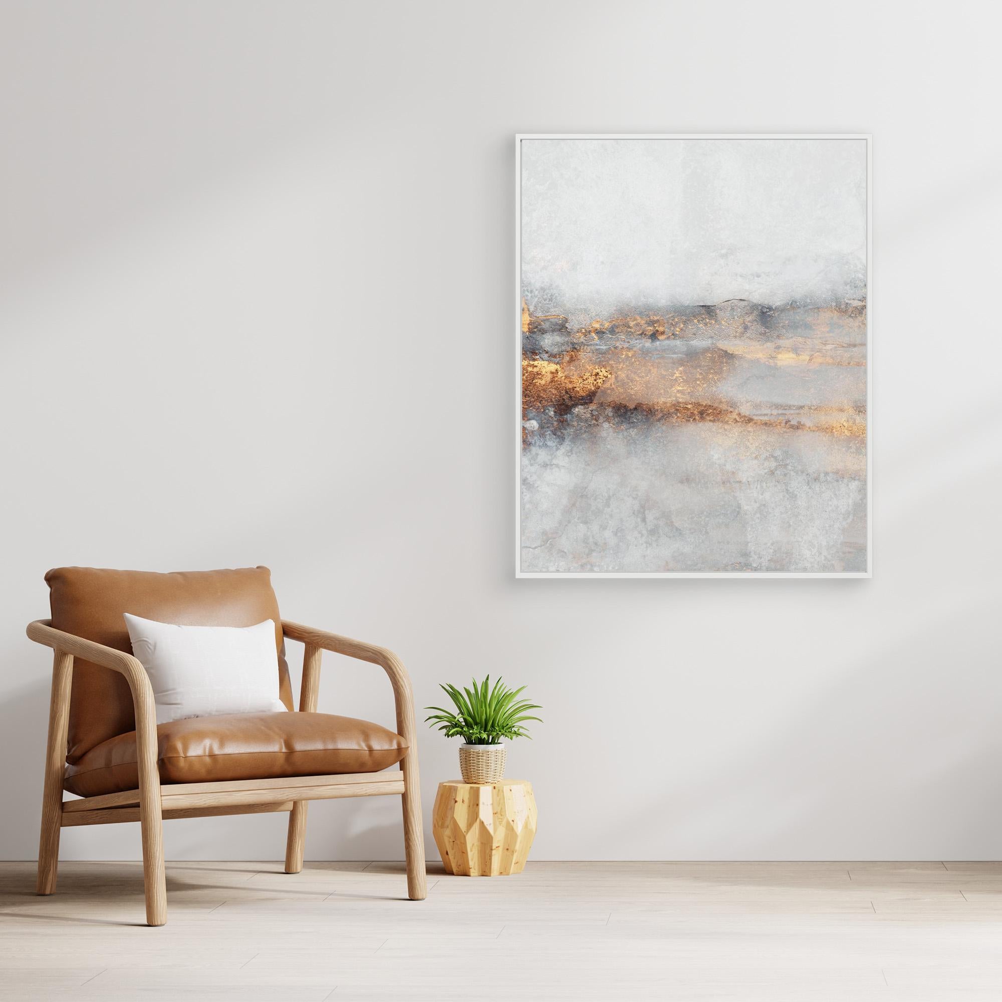 Abstract Gold & Grey Canvas | Modern Luxury Hallway Art - Framed Pop Art