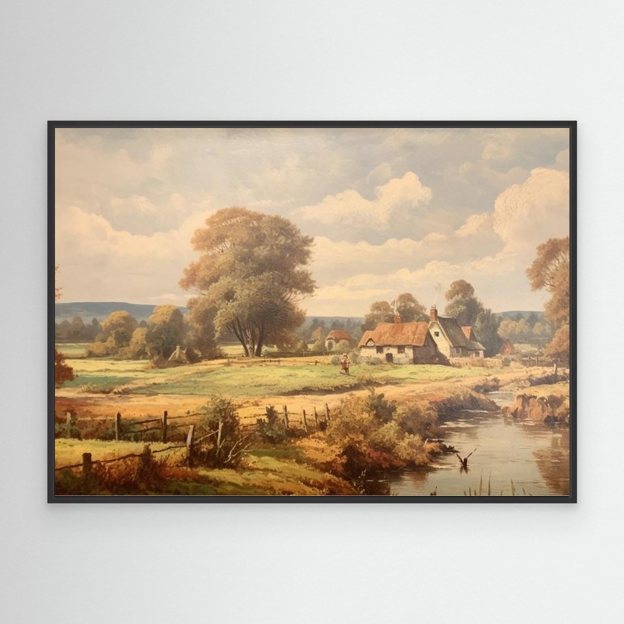 Vintage English Cottage Oil Painting | Rustic Hallway Wall Art - Framed Pop Art