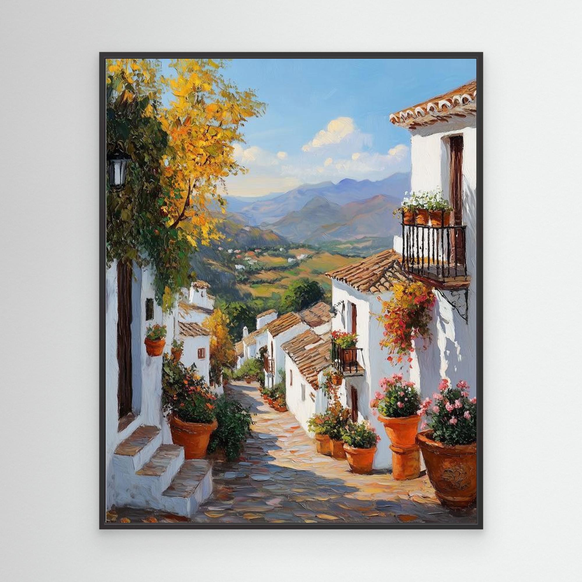 Sunny Spanish Village Street Canvas Print