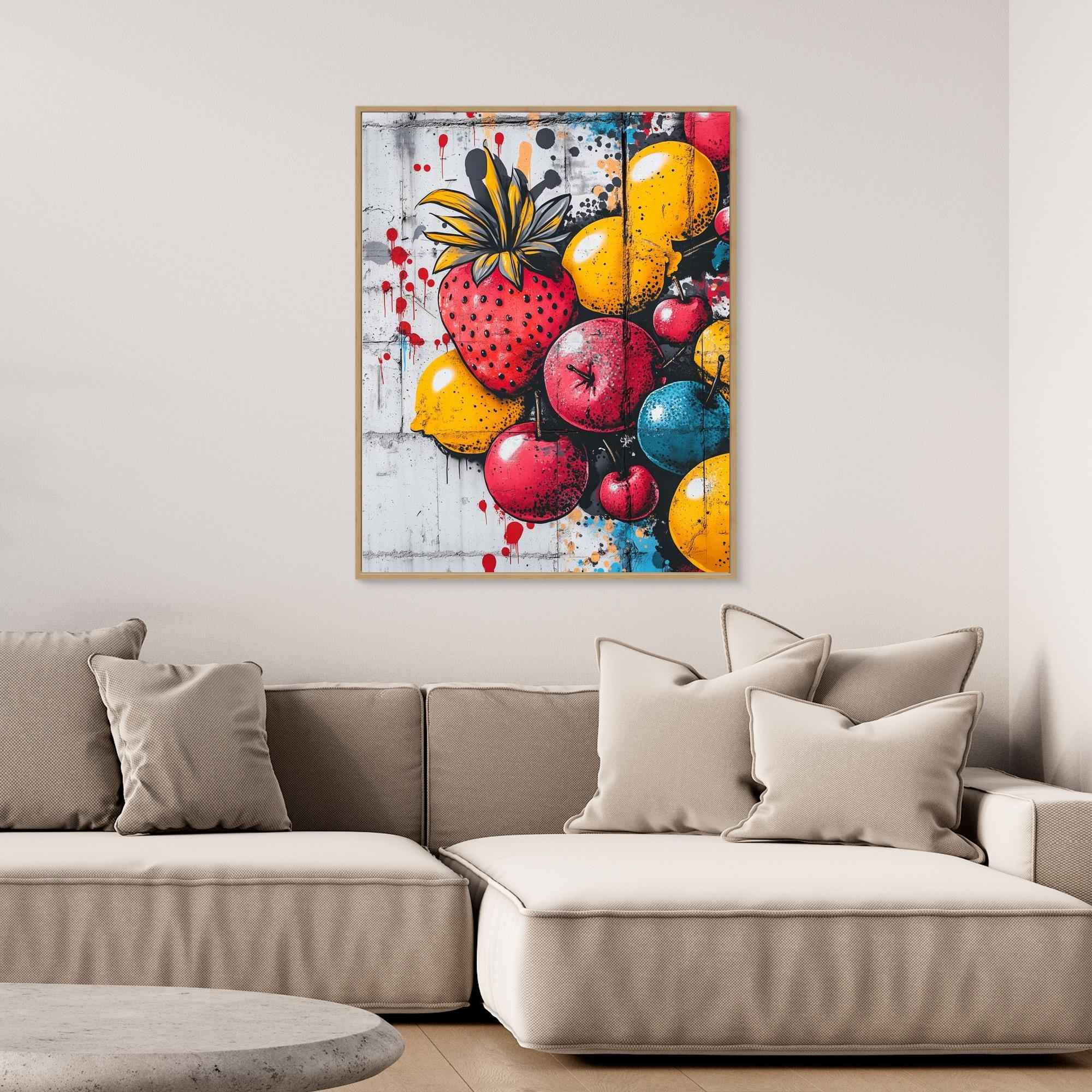 Vibrant Fruit Graffiti Canvas Print - Framed Pop Art