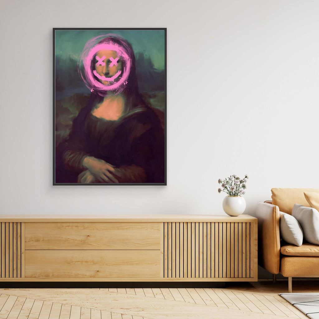 Neon Mona Lisa Street Art Canvas | Graffiti Pop Art Print - Framed Pop Art