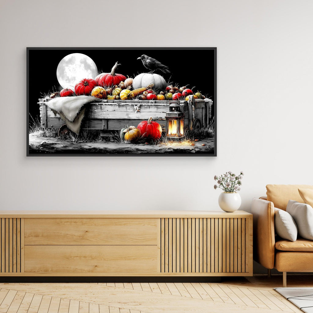 Moonlit Harvest Cart Halloween Canvas Wall Art Print - Framed Pop Art