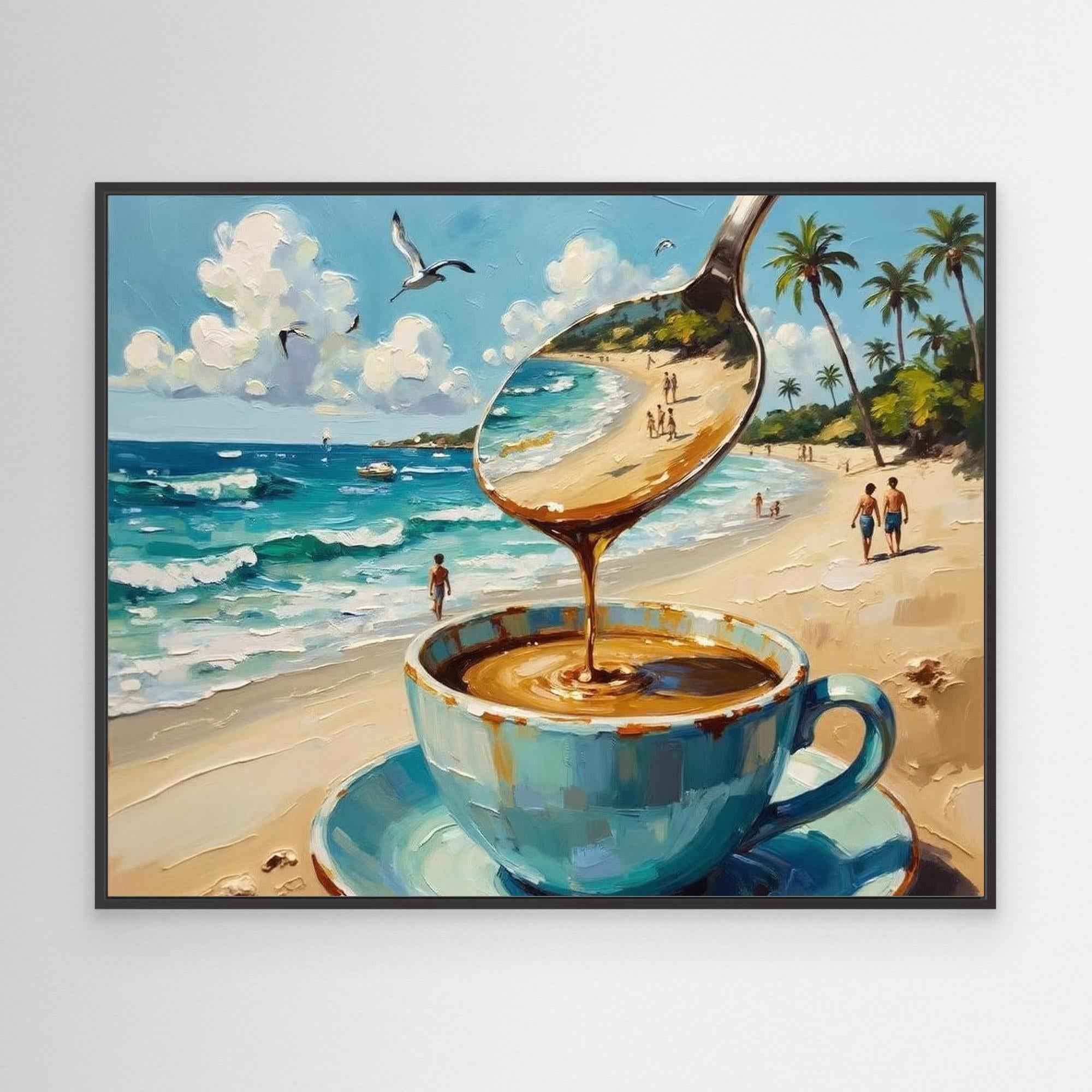 Surreal Coffee Beach Canvas Wall Art - Framed Pop Art